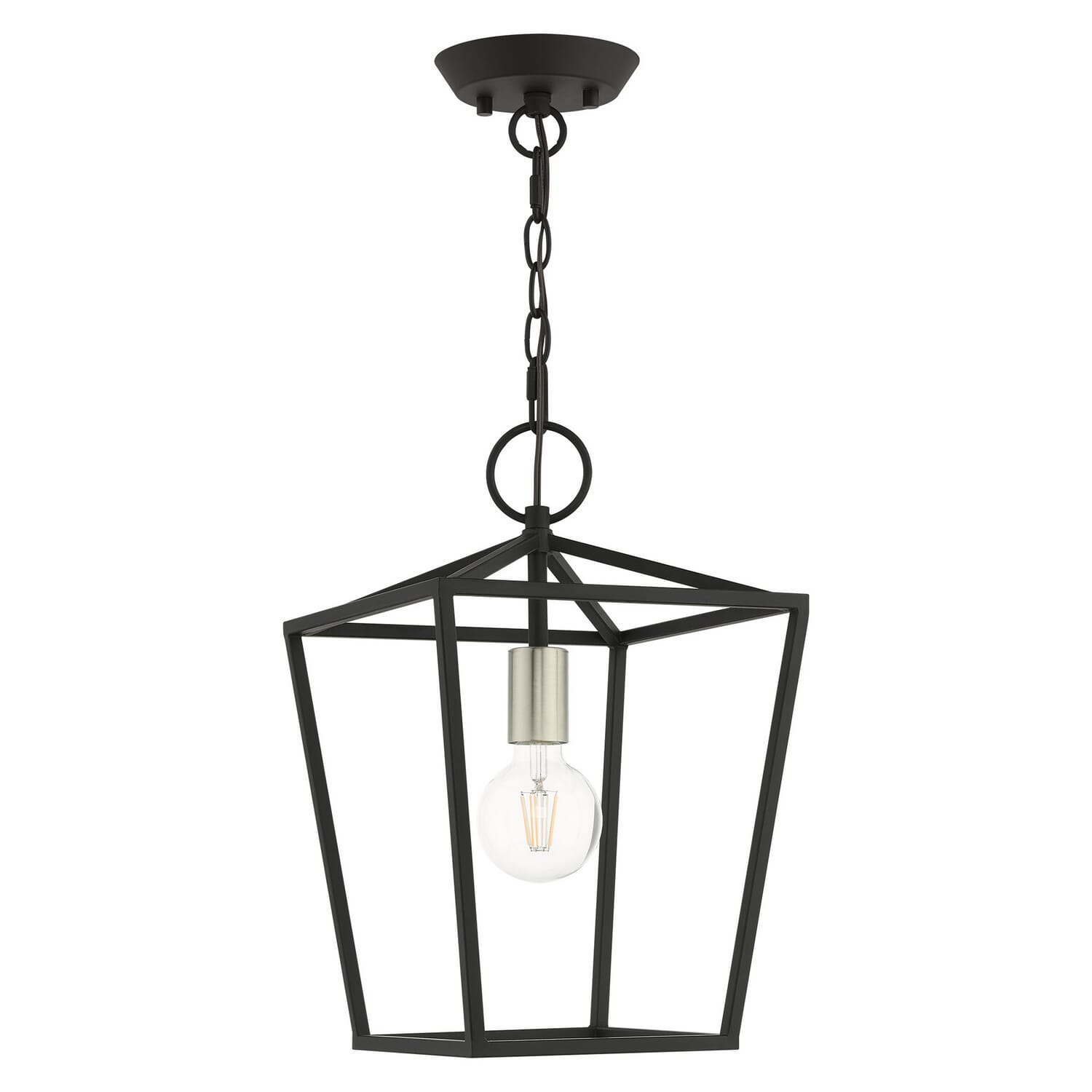 Devone 1-Light Convertible Semi-Flush with Lantern in Black w/ Brushed Nickels