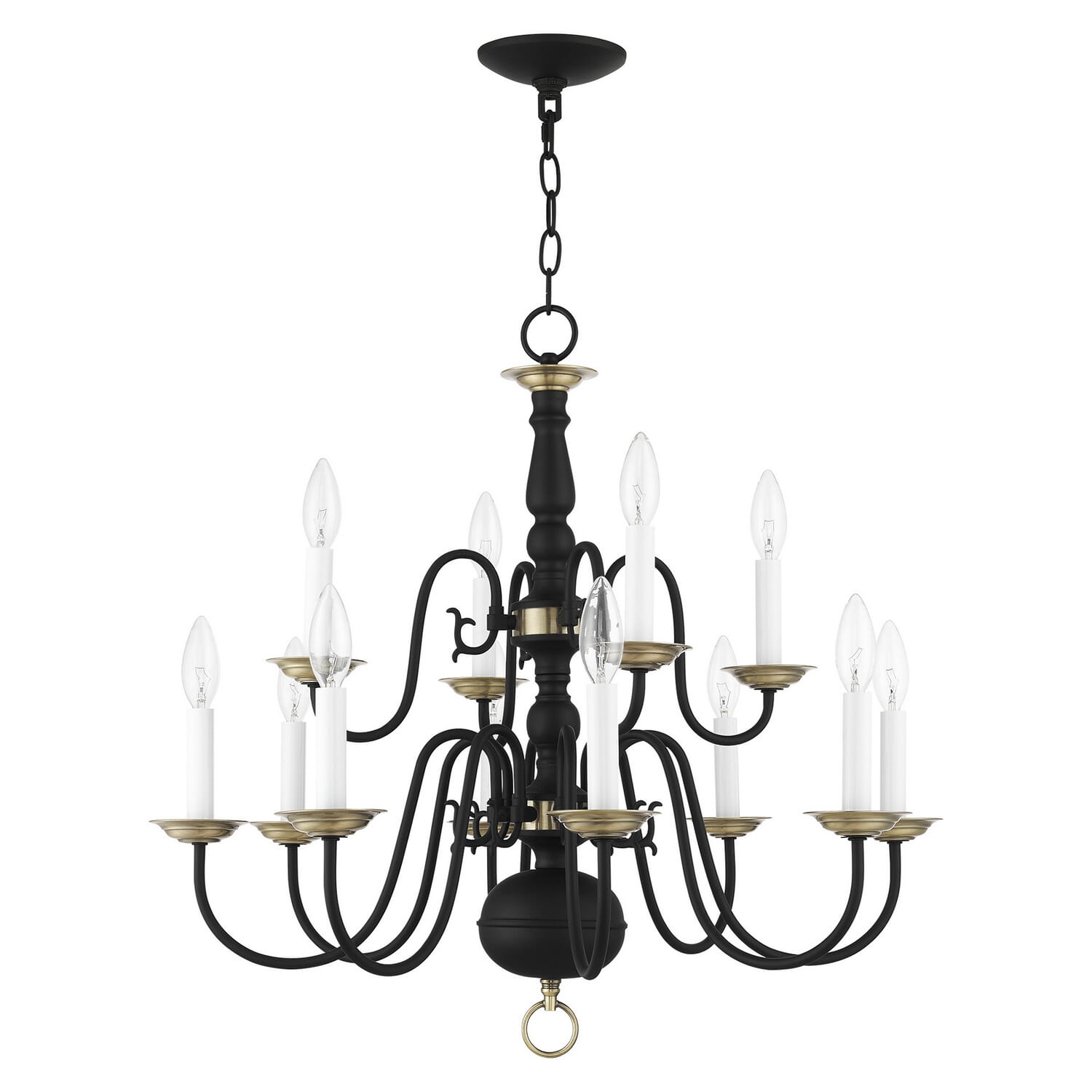 Williamsburg 12-Light Chandelier in Black w with Antique Brasss