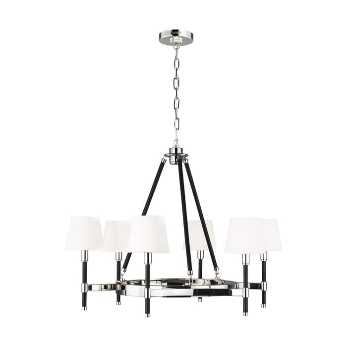 Generation Lighting Katie 6-Light Chandelier in Polished Nickel And Black Leather by Ralph Lauren Generation Lighting Katie 6-Light Chandelier in Polished Nickel And Black Leather by Ralph Lauren