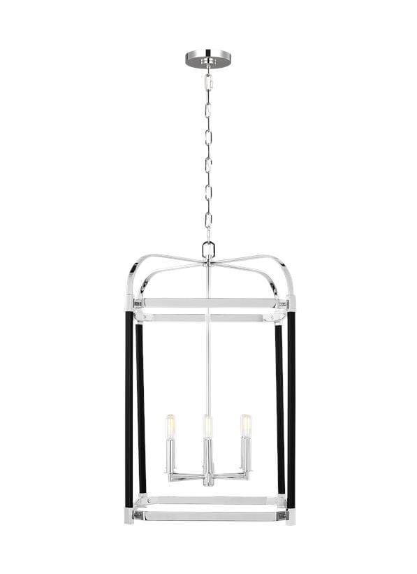 Generation Lighting Hadley 6-Light Pendant Light in Polished Nickel And Black Leather by Lauren Ralph Lauren