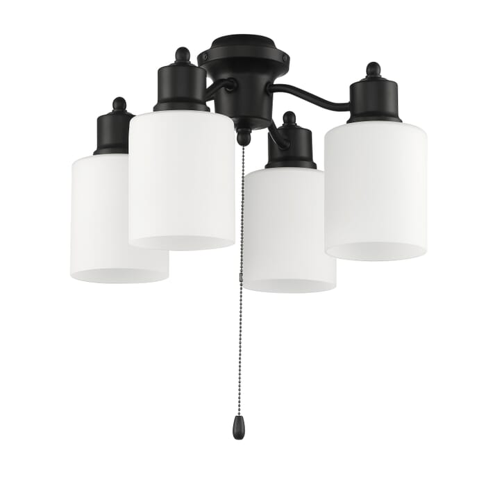 Craftmade 4 Light Universal Energy Star Fan Light Kit in Flat Black w White Glass Craftmade 4 Light Universal Energy Star Fan Light Kit in Flat Black w White Glass