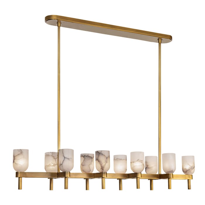 Lucian 10-Light Linear Pendant in Vintage Brass with Alabaster Lucian 10-Light Linear Pendant in Vintage Brass with Alabaster
