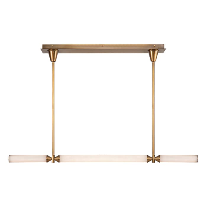 Edwin LED Linear Pendant in Vintage Brass with Frosted Ribbed Glass Edwin LED Linear Pendant in Vintage Brass with Frosted Ribbed Glass