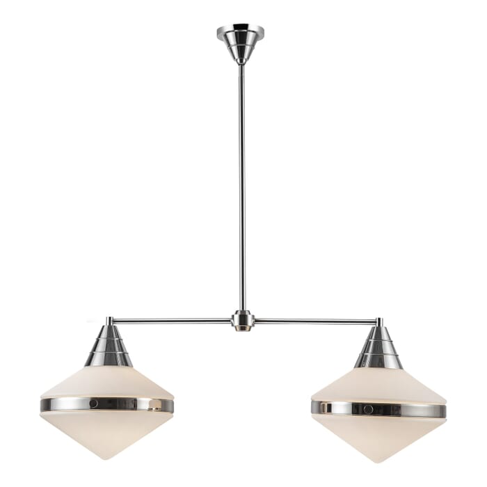 Willard 2-Light Linear Pendant in Polished Nickel with Matte Opal Glass Willard 2-Light Linear Pendant in Polished Nickel with Matte Opal Glass
