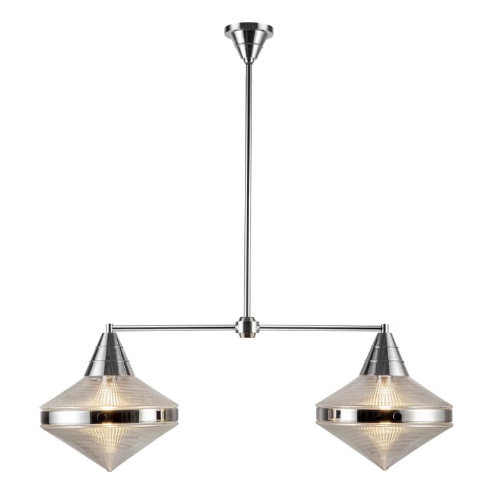 Willard 2-Light Linear Pendant in Polished Nickel with Clear Prismatic Glass Willard 2-Light Linear Pendant in Polished Nickel with Clear Prismatic Glass