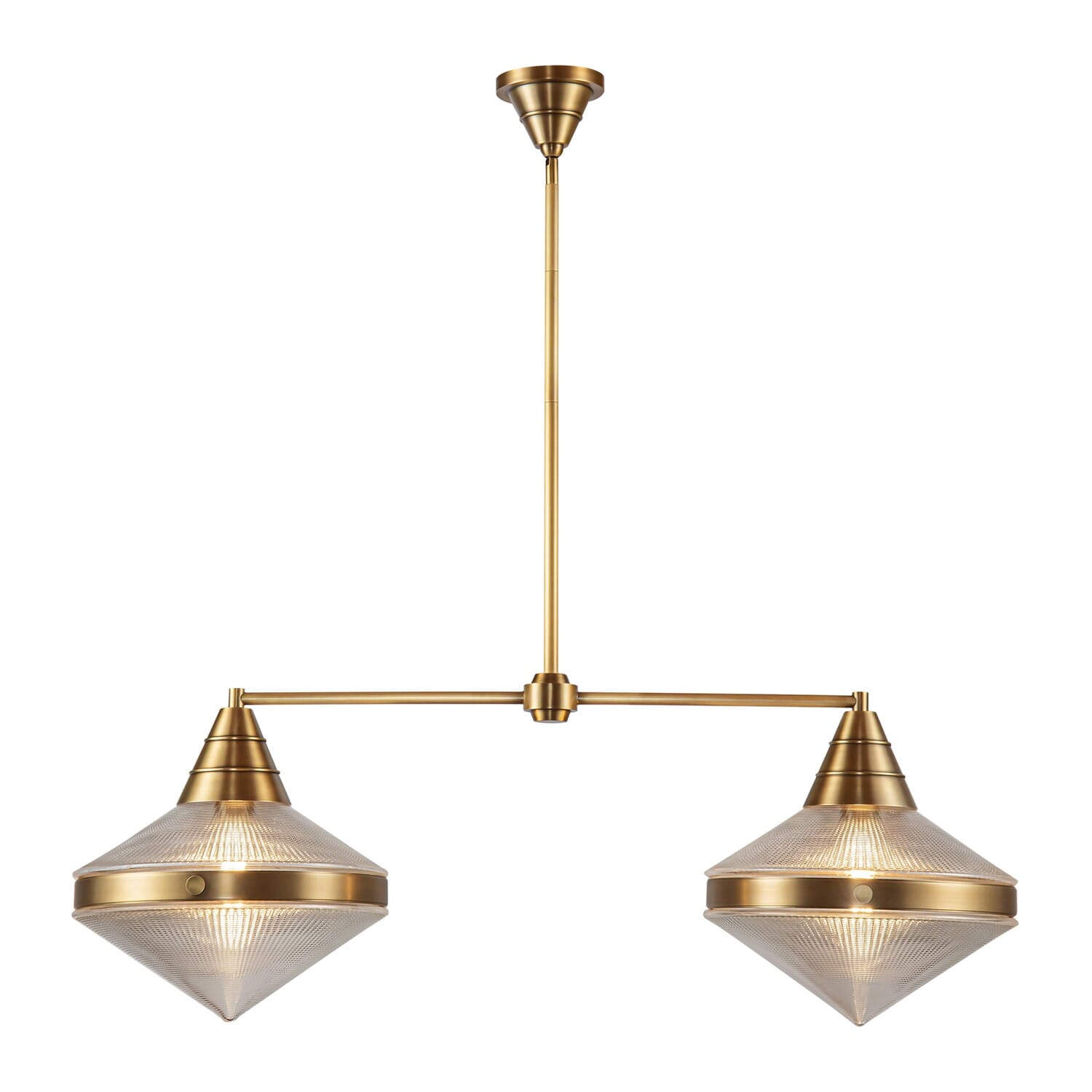 Willard 2-Light Linear Pendant in Vintage Brass with Clear Prismatic Glass