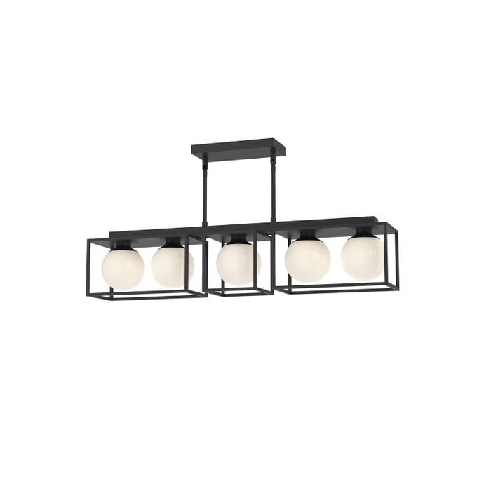 Amelia 5-Light Linear Pendant in Matte Black with Opal Glass Amelia 5-Light Linear Pendant in Matte Black with Opal Glass