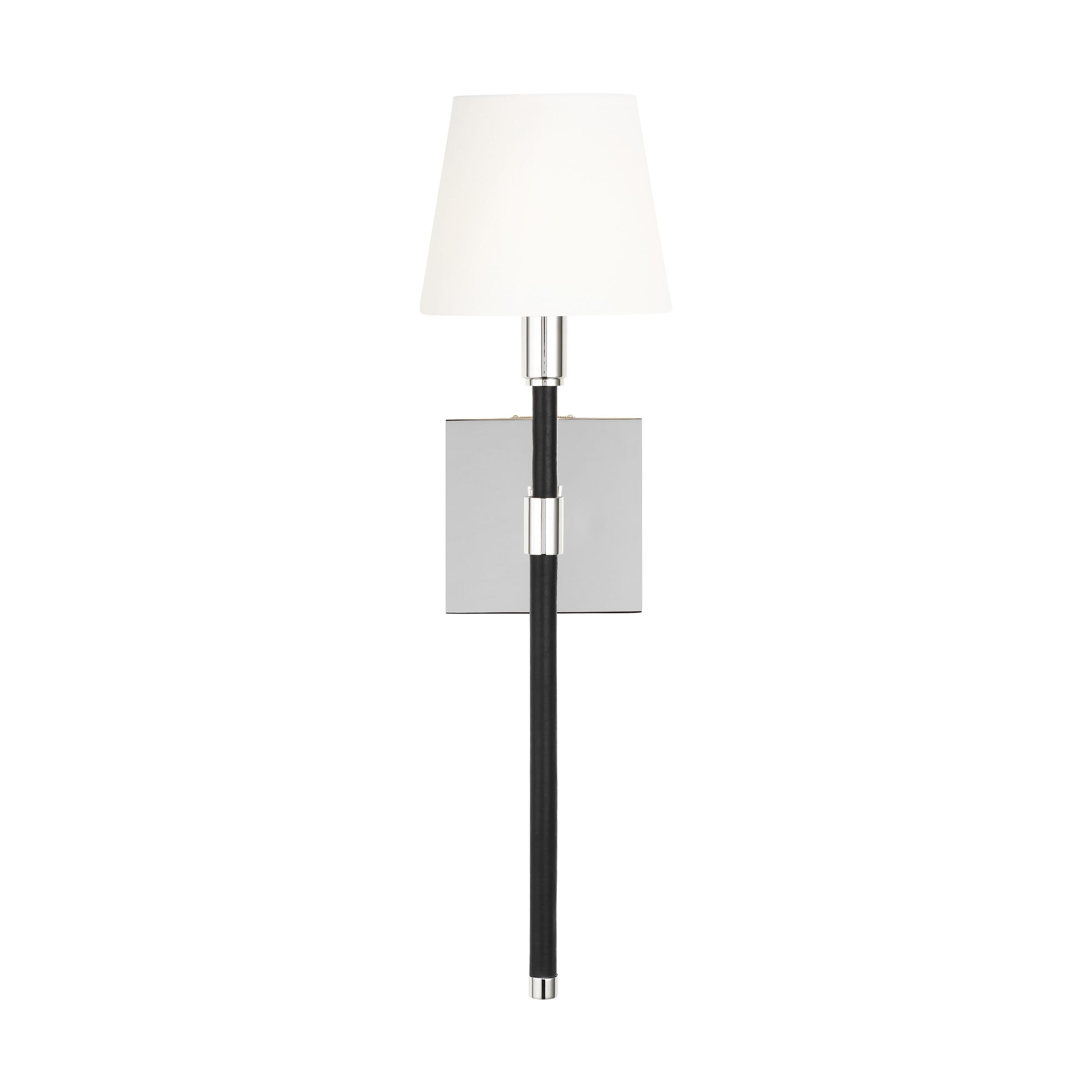 Generation Lighting Katie Wall Sconce in Polished Nickel And Black Leather by Ralph Lauren
