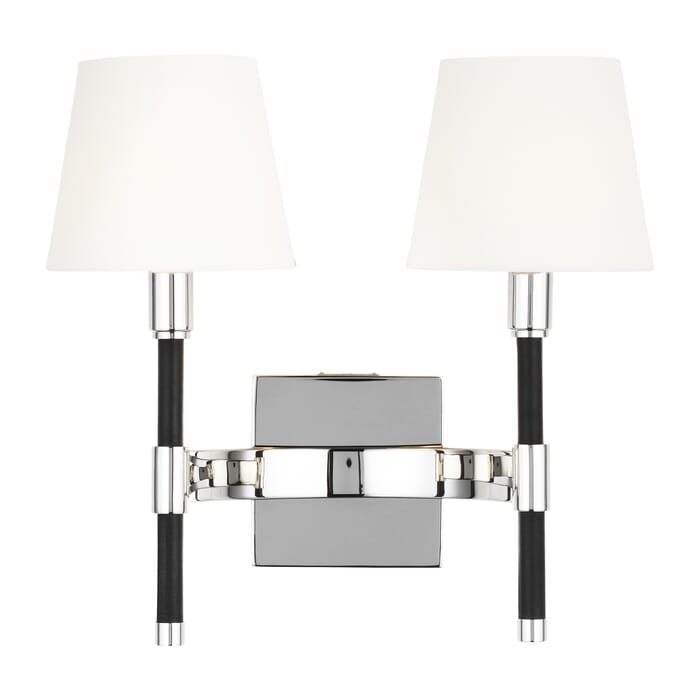 Generation Lighting Katie 2-Light Wall Sconce in Polished Nickel And Black Leather by Ralph Lauren Generation Lighting Katie 2-Light Wall Sconce in Polished Nickel And Black Leather by Ralph Lauren