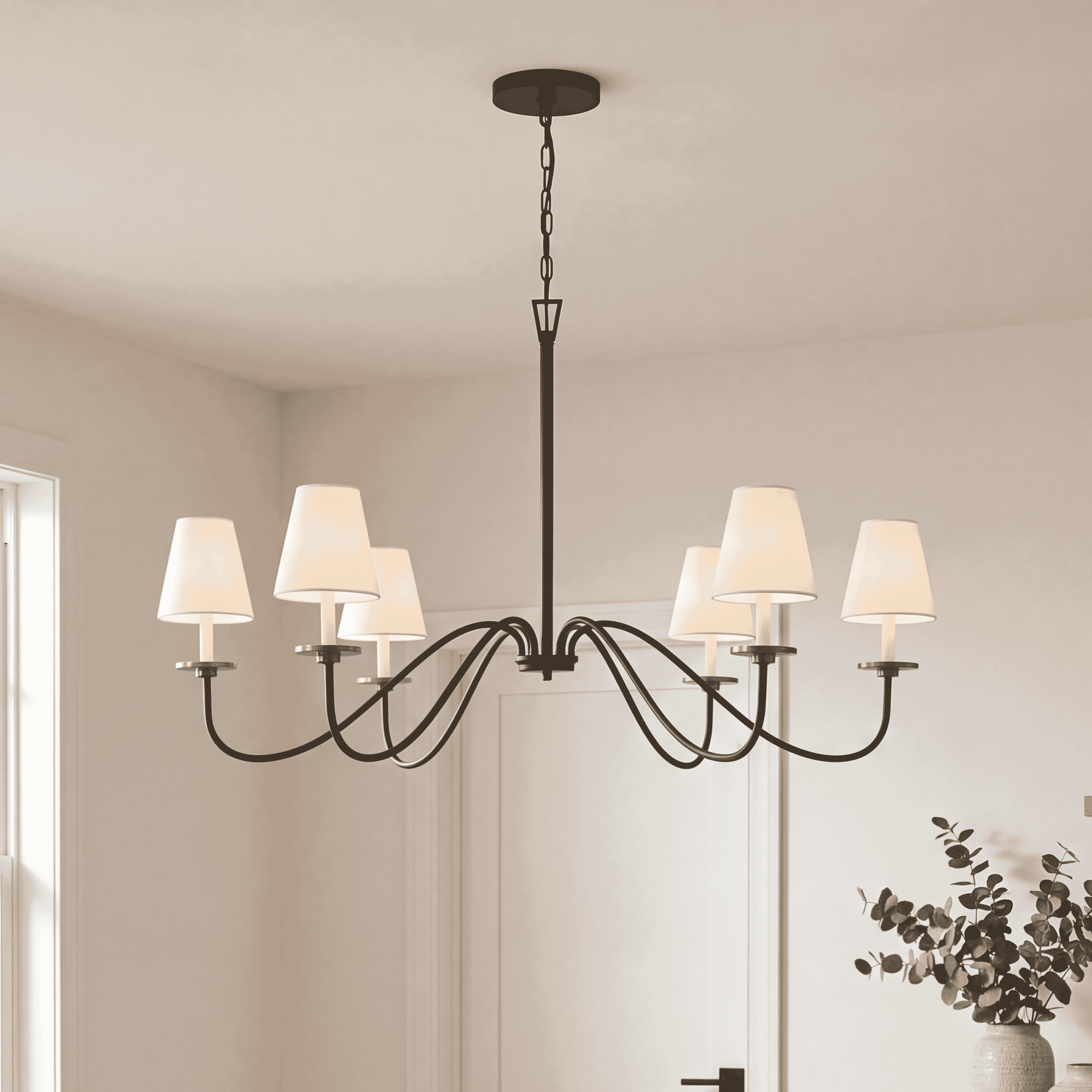 Trade Winds Ascend 6-Light Chandelier in Black with Natural Brass Accents