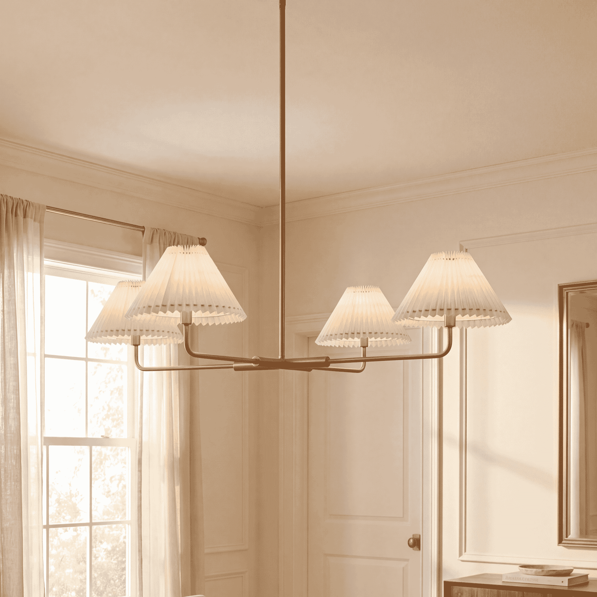 4-Light Chandelier in Natural Brass
