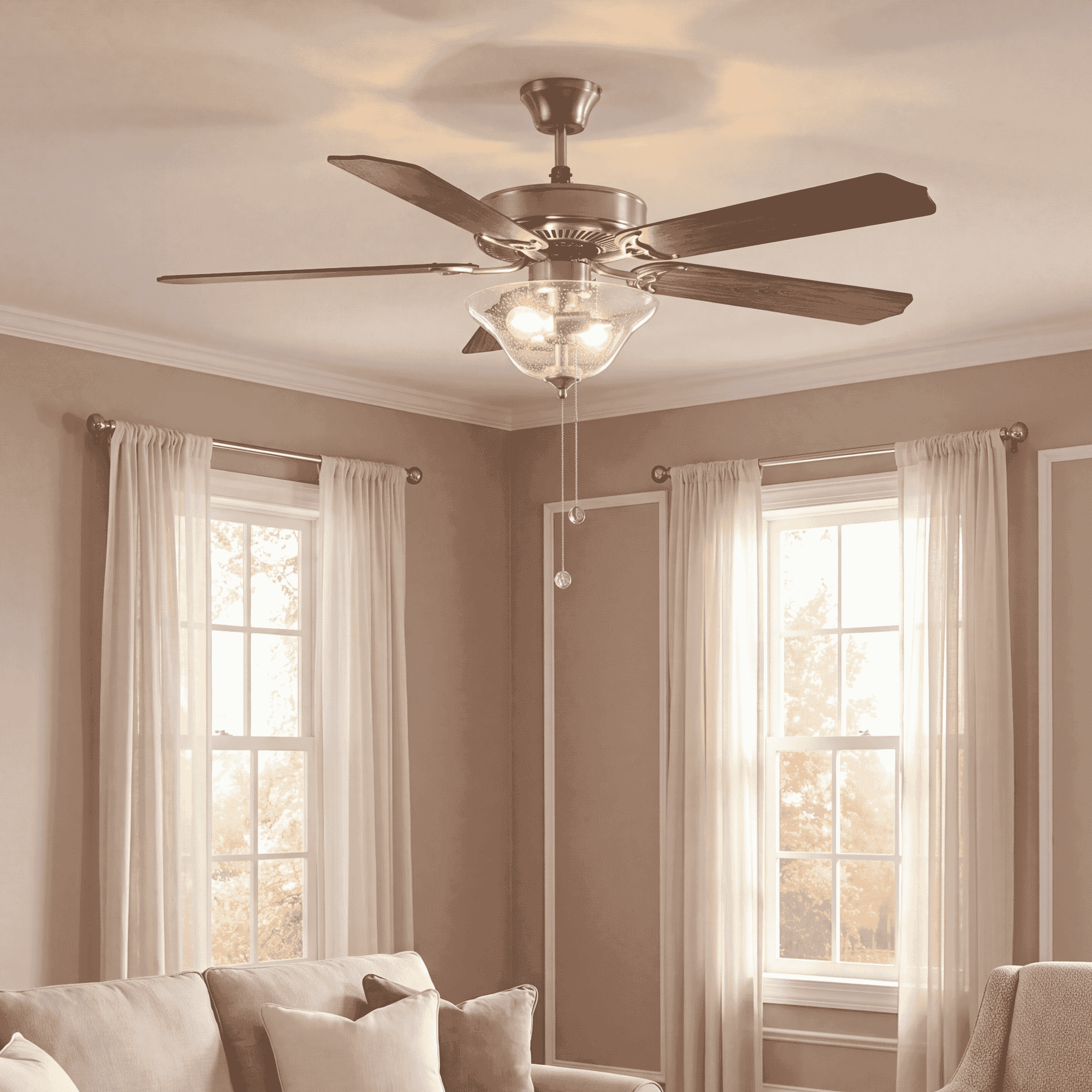 Trade Winds Tobias 52" 2-Light Ceiling Fan in Brushed Nickel with Clear Bubble Glass