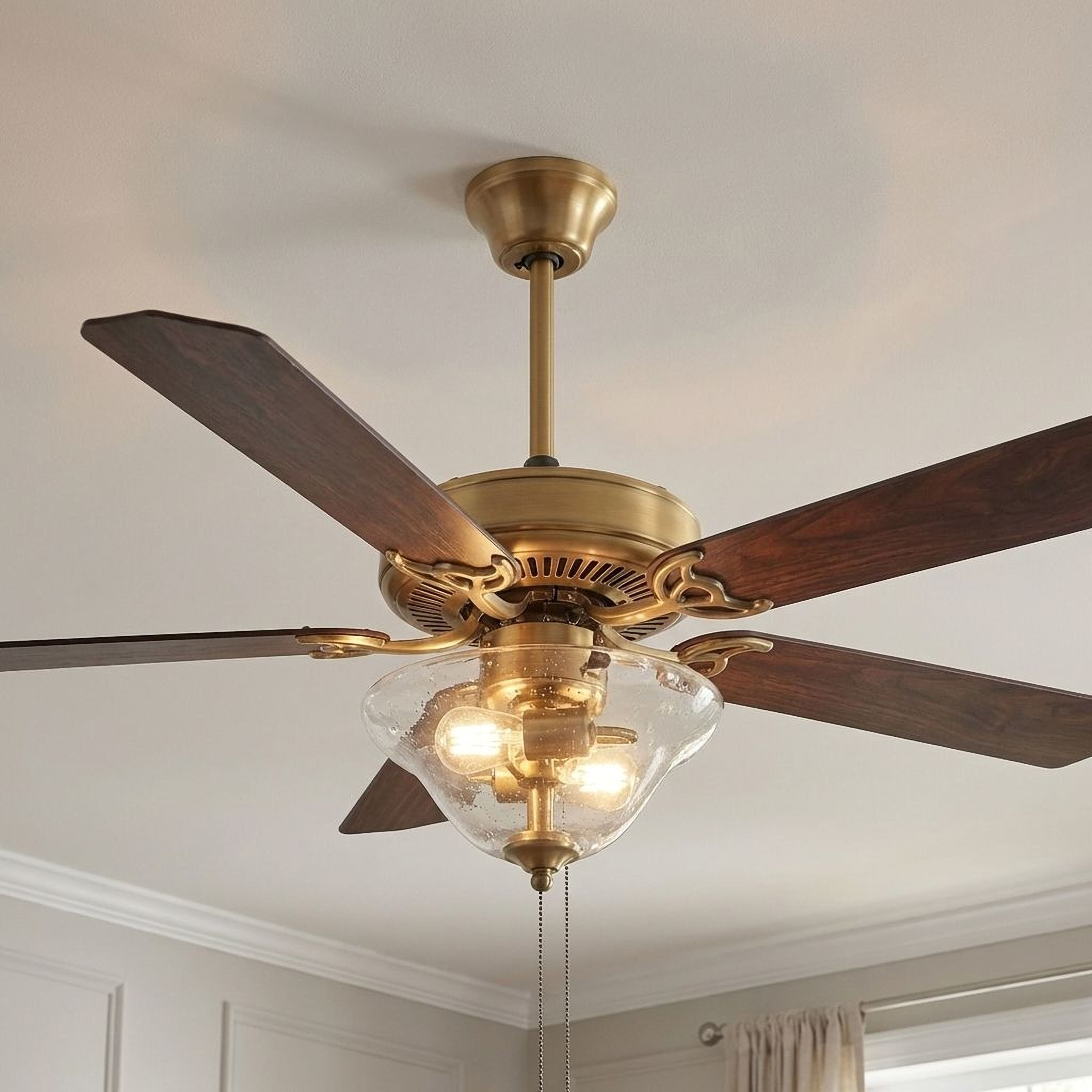 Trade Winds Tobias 52" 2-Light Ceiling Fan in Natural Brass with Clear Bubble Glass