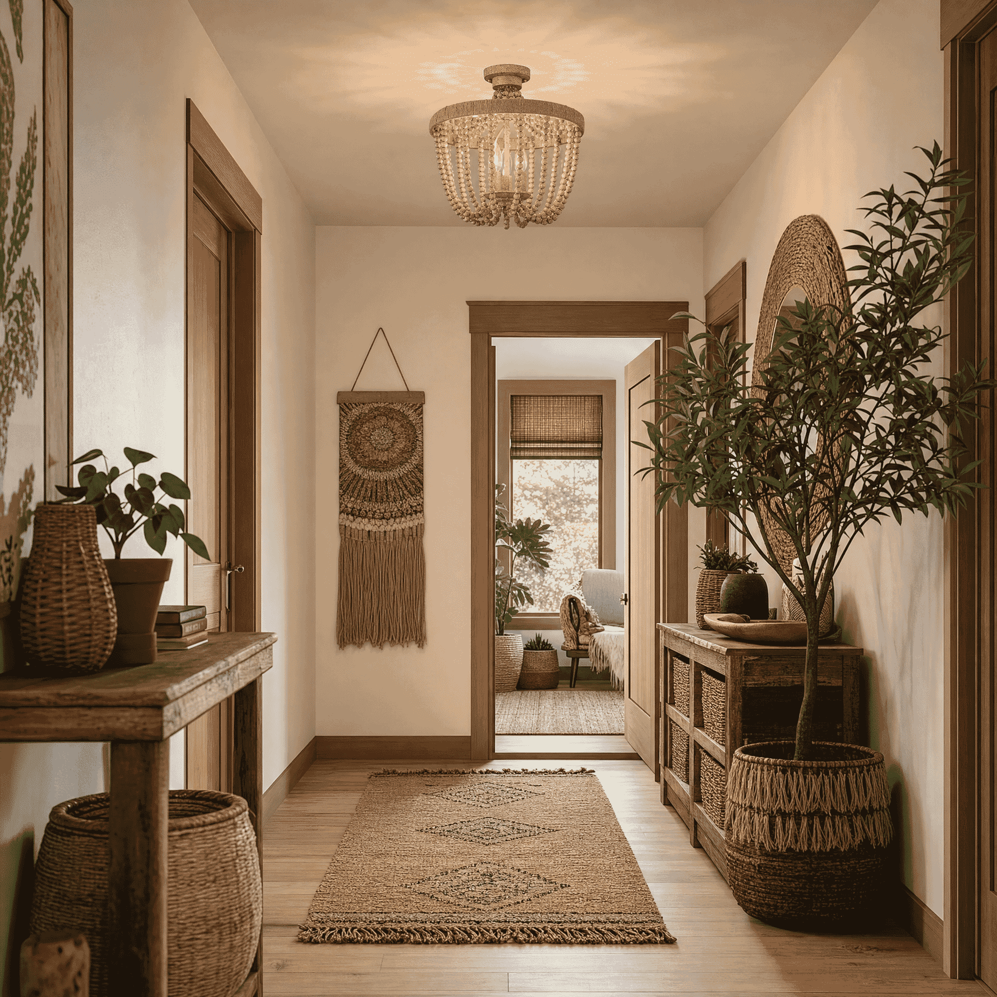 Trade Winds Lighting 3-Light Ceiling Light In Natural Wood With Rope