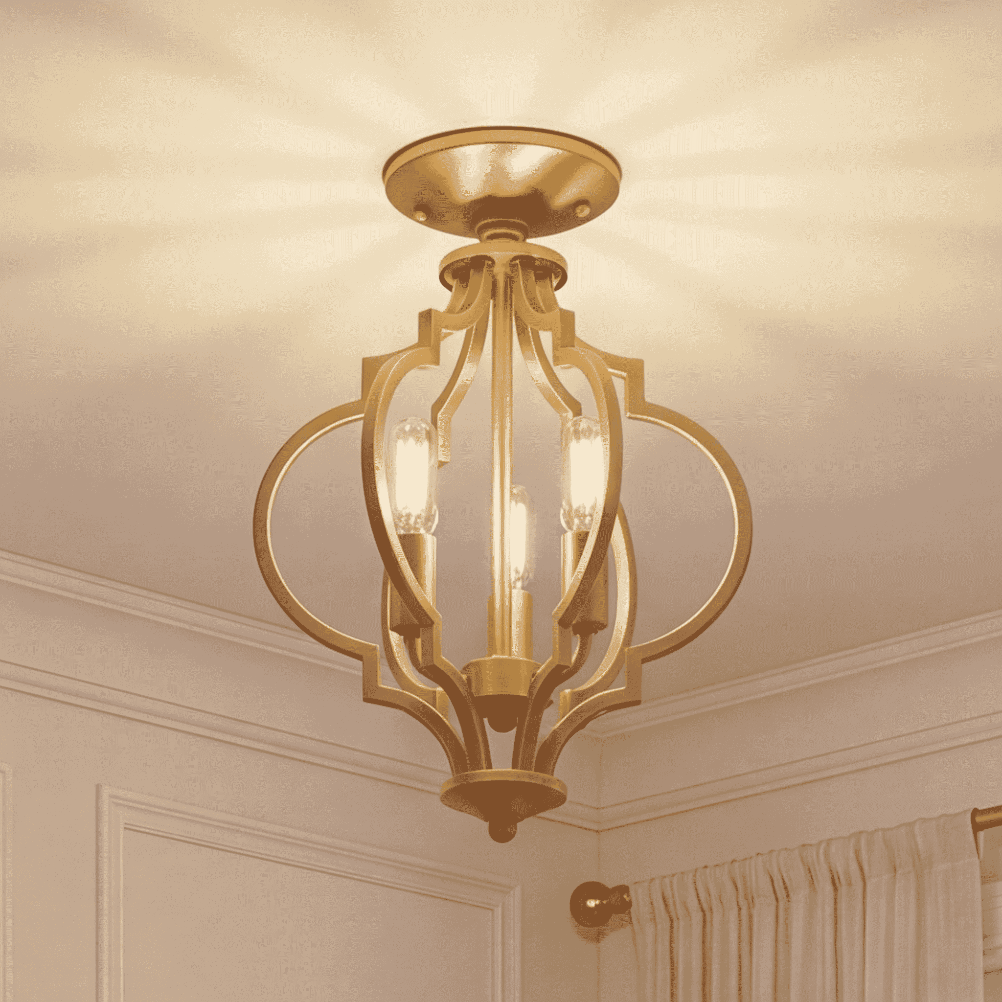 Trade Winds Lighting 3-Light Ceiling Light In Natural Brass