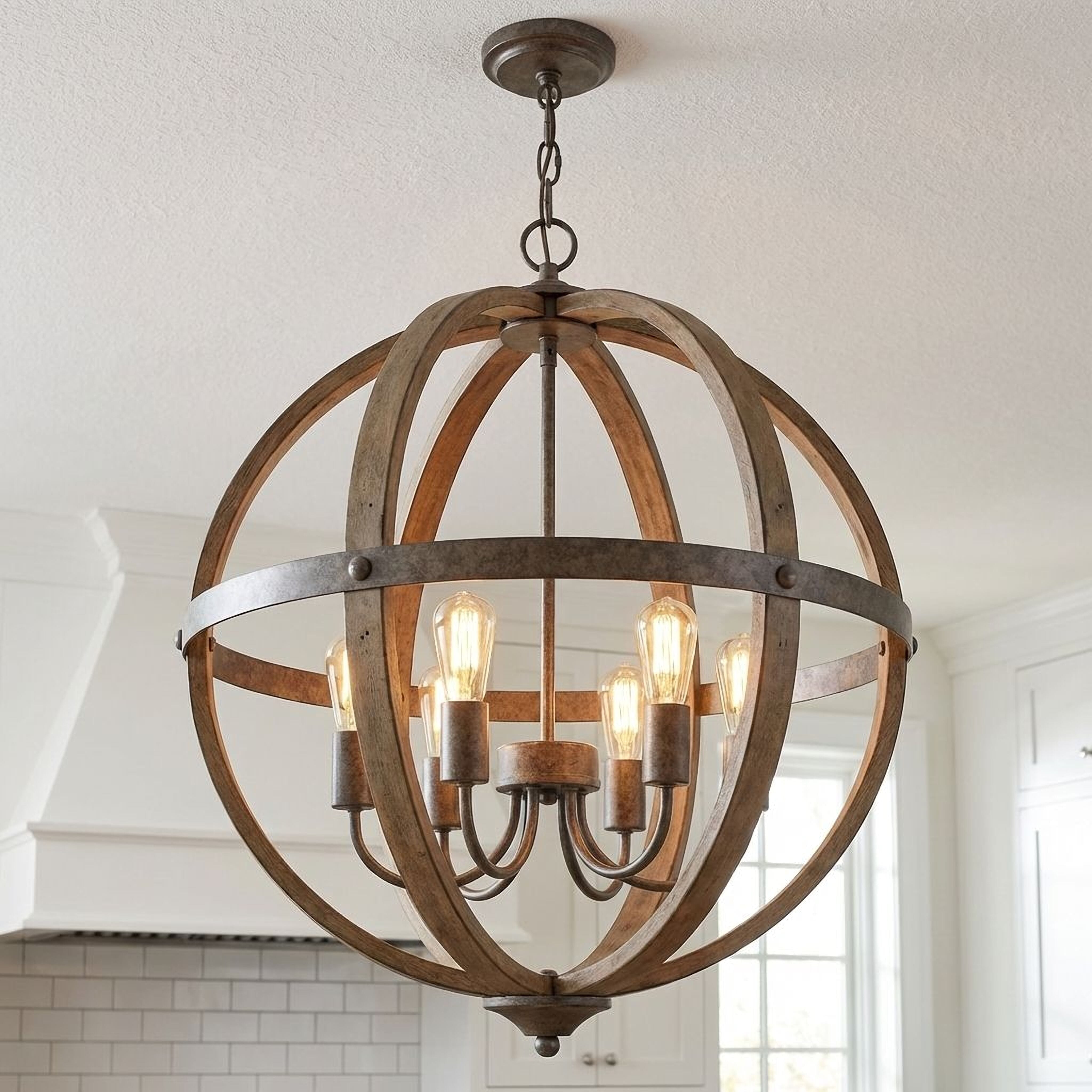 Trade Winds Lighting 6-Light Pendant Light In Wood And Black