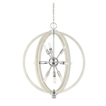 Trade Winds Montgomery 10-Light 31" Pendant in White Washed Wood with Polished Nickel
