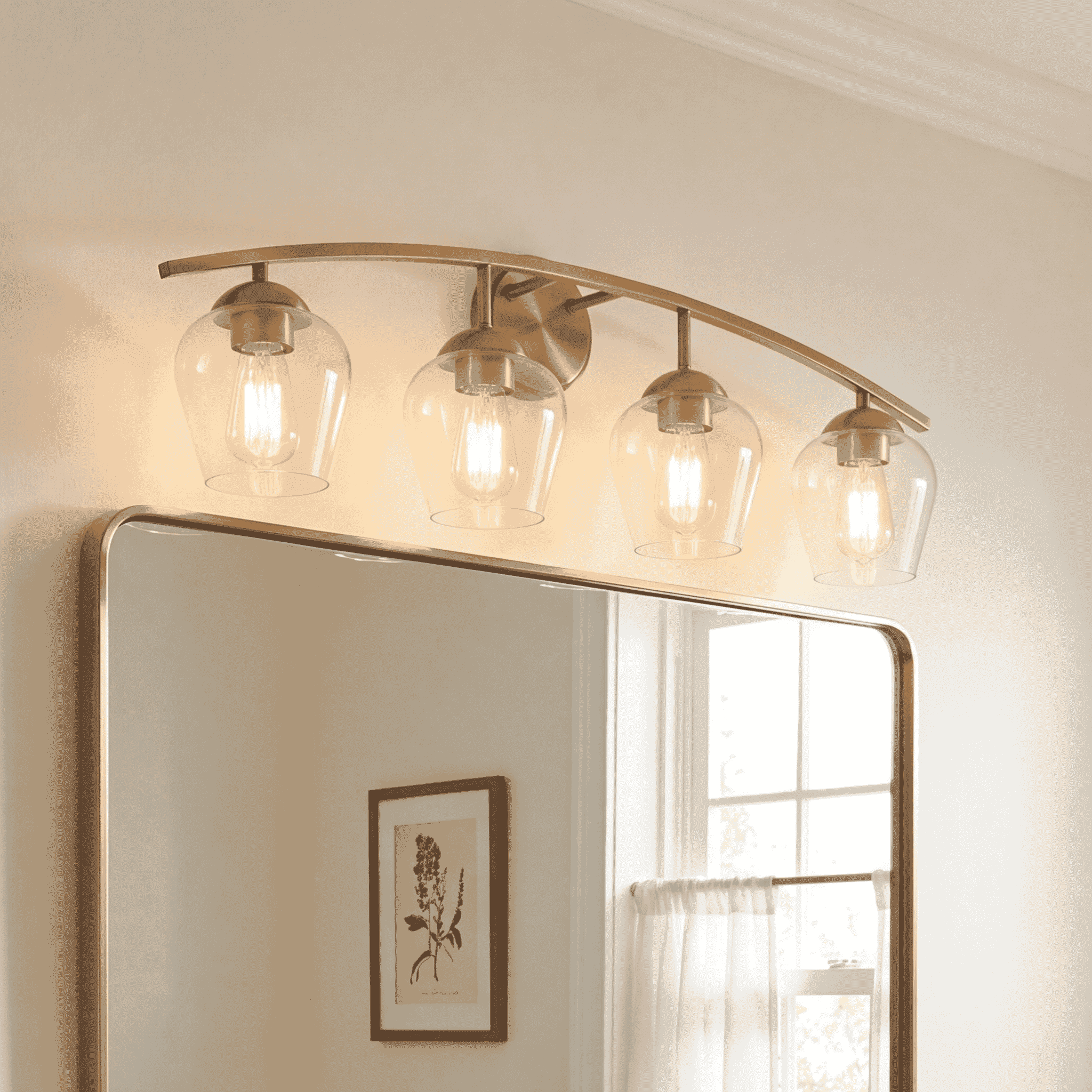 Trade Winds Lighting 4-Light Bathroom Vanity Light In Natural Brass
