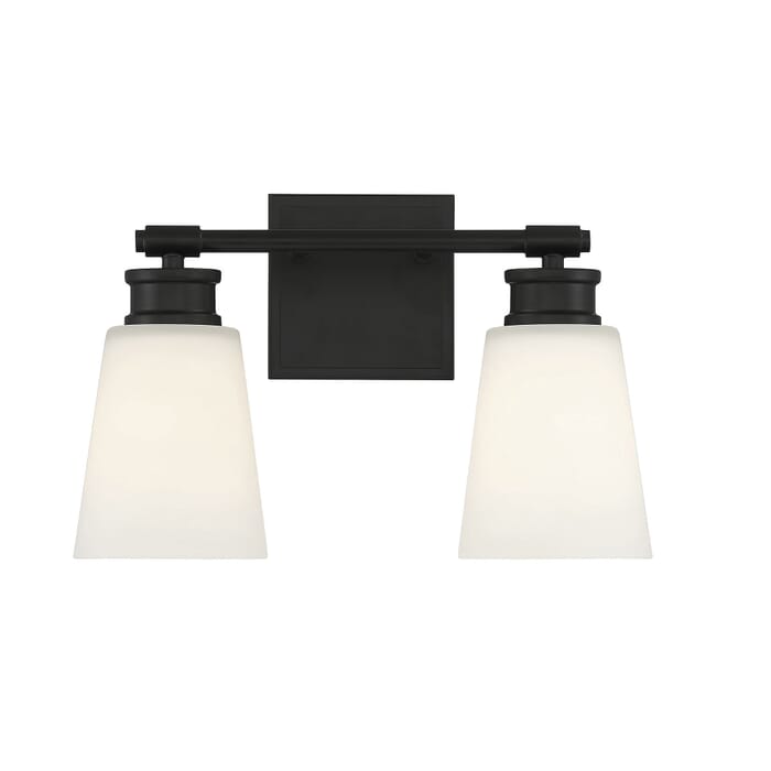 Meridian 2-Light Bathroom Vanity Light in Matte Black Meridian 2-Light Bathroom Vanity Light in Matte Black