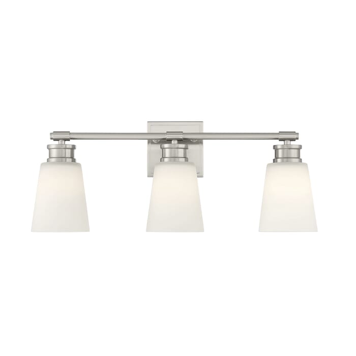 Meridian 3-Light Bathroom Vanity Light in Brushed Nickel Meridian 3-Light Bathroom Vanity Light in Brushed Nickel