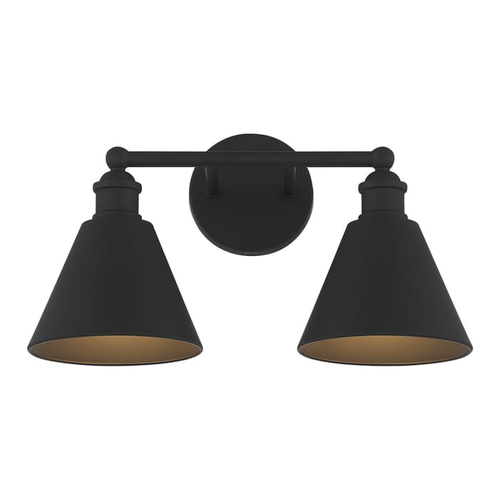 Meridian 2-Light Bathroom Vanity Light in Matte Black Meridian 2-Light Bathroom Vanity Light in Matte Black