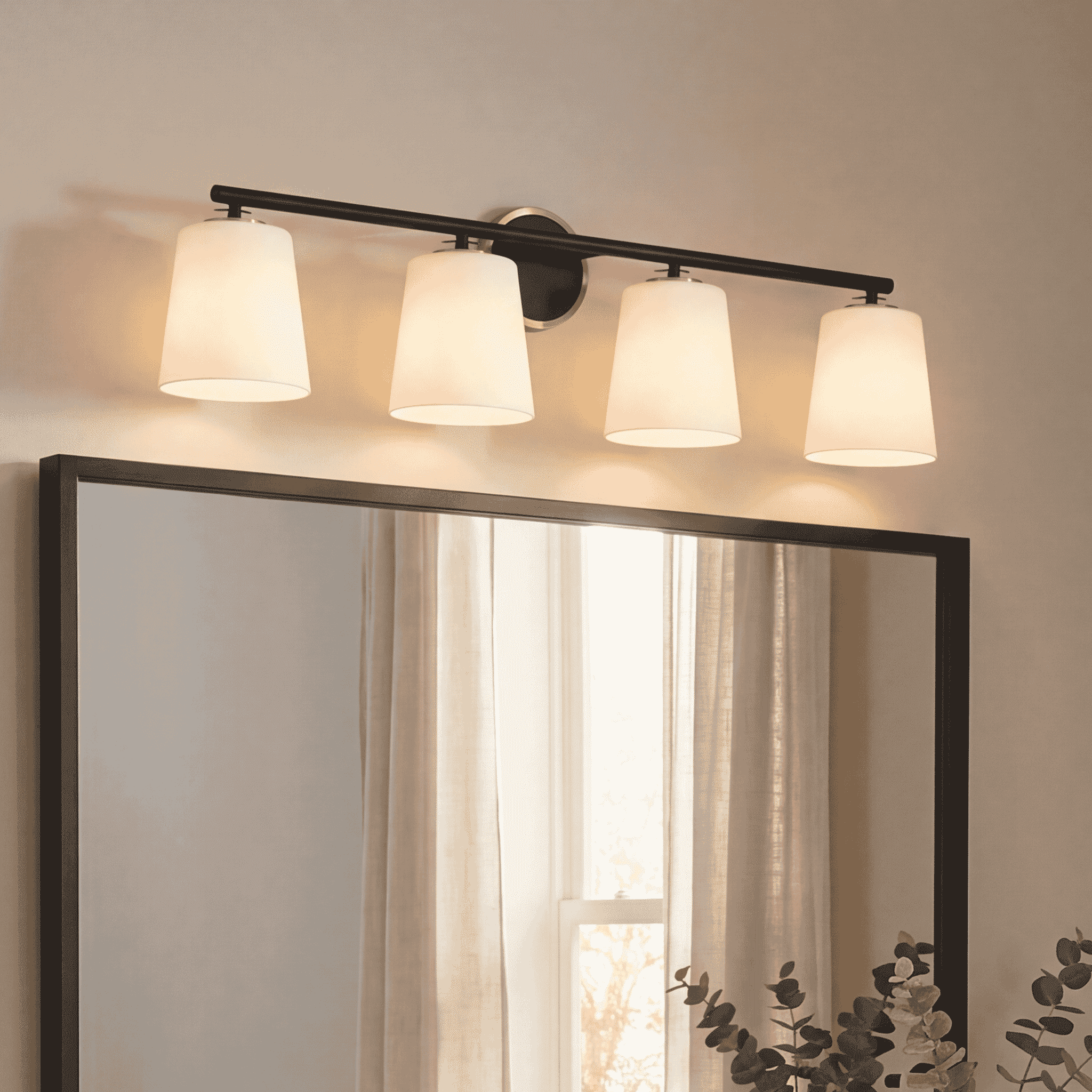 Trade Winds Nell 4-Light Bathroom Vanity Light in Matte Black and Natural Brass