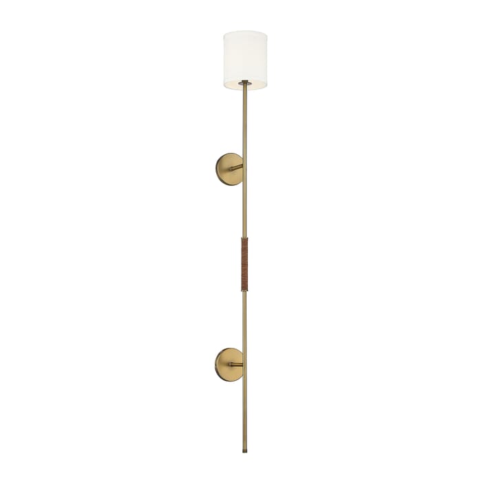 Meridian 1-Light Wall Sconce in Natural Brass with Leather Accent Meridian 1-Light Wall Sconce in Natural Brass with Leather Accent