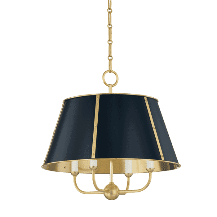 Hudson Valley Cambridge 4-Light Traditional Chandelier in Aged Brass and Darkest Blue Hudson Valley Cambridge 4-Light Traditional Chandelier in Aged Brass and Darkest Blue