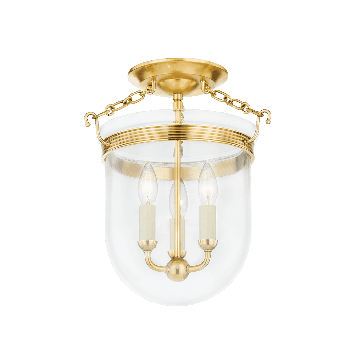 Rousham 3-Light Semi Flush in Aged Brass