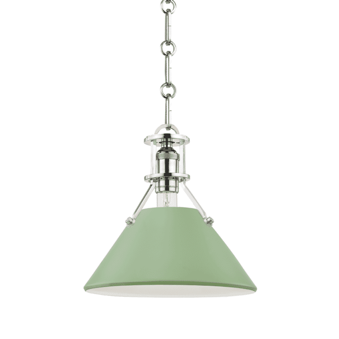 Hudson Valley Painted No.2 by Mark D. Sikes Mini Pendant in Polished Nickel and Leaf Green Hudson Valley Painted No.2 by Mark D. Sikes Mini Pendant in Polished Nickel and Leaf Green