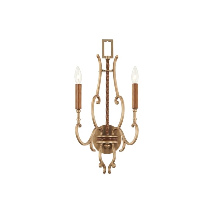 Metropolitan Magnolia Manor 2-Light Wall Sconce in Pale Gold With Distressed Bronzeze Metropolitan Magnolia Manor 2-Light Wall Sconce in Pale Gold With Distressed Bronzeze