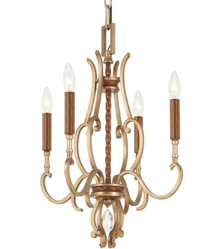 Metropolitan Magnolia Manor 4-Light Chandelier in Pale Gold With Distressed Bronzeze