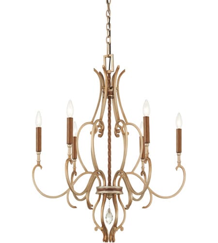 Metropolitan Magnolia Manor 6-Light Chandelier in Pale Gold With Distressed Bronzeze