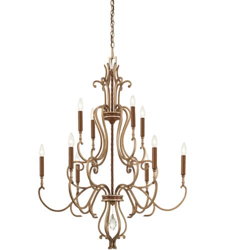 Metropolitan Magnolia Manor 10-Light Chandelier in Pale Gold With Distressed Bronzeze