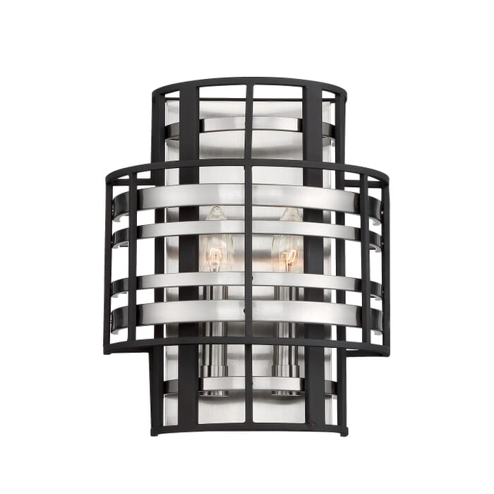 Metropolitan Presten 2-Light Wall Sconce in Brushed Nickel with Sand Coal Metropolitan Presten 2-Light Wall Sconce in Brushed Nickel with Sand Coal