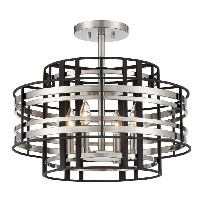 Metropolitan Presten 4-Light Ceiling Light in Brushed Nickel with Sand Coal Metropolitan Presten 4-Light Ceiling Light in Brushed Nickel with Sand Coal