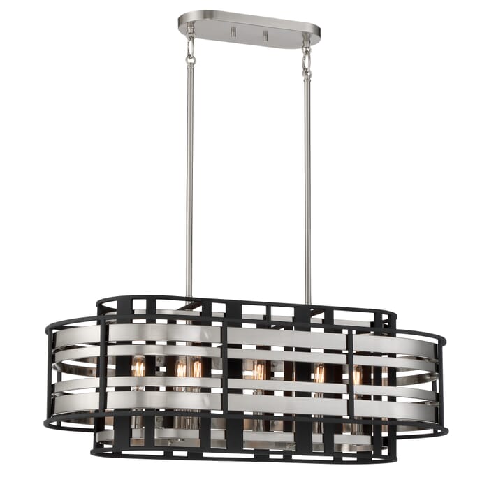 Metropolitan Presten 8-Light Kitchen Island Light in Brushed Nickel with Sand Coal Metropolitan Presten 8-Light Kitchen Island Light in Brushed Nickel with Sand Coal