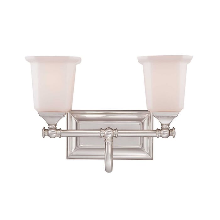 Quoizel Nicholas 2-Light Bathroom Vanity Light in Brushed Nickel Quoizel Nicholas 2-Light Bathroom Vanity Light in Brushed Nickel