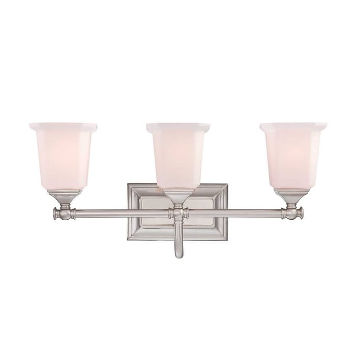 Quoizel Nicholas 3-Light Bathroom Vanity Light in Brushed Nickel Quoizel Nicholas 3-Light Bathroom Vanity Light in Brushed Nickel