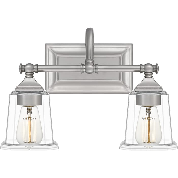 Quoizel Nicholas 2-Light Bathroom Vanity Light in Brushed Nickel Quoizel Nicholas 2-Light Bathroom Vanity Light in Brushed Nickel