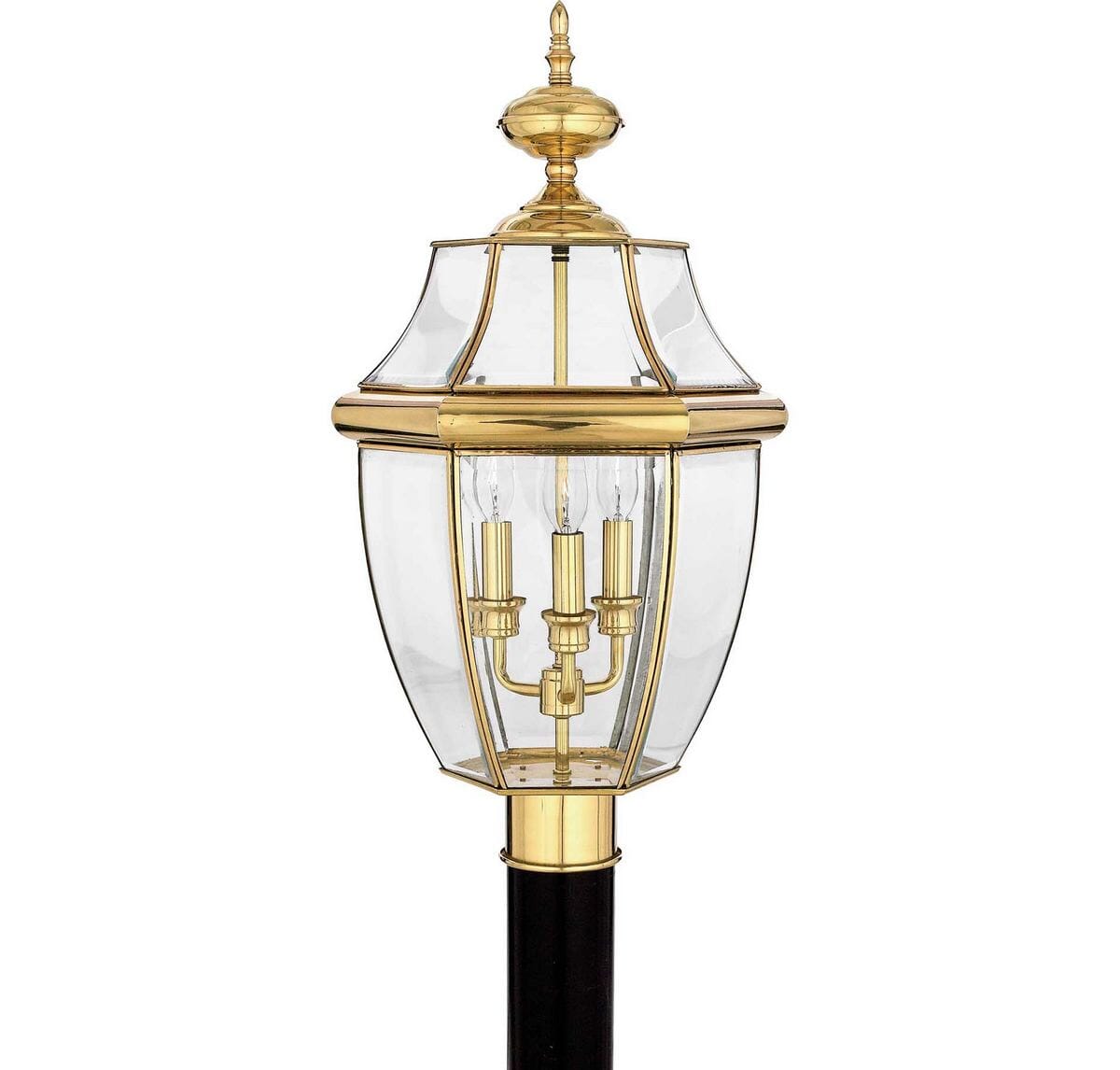 Newbury 3-Light Outdoor Post Lantern in Polished Brass