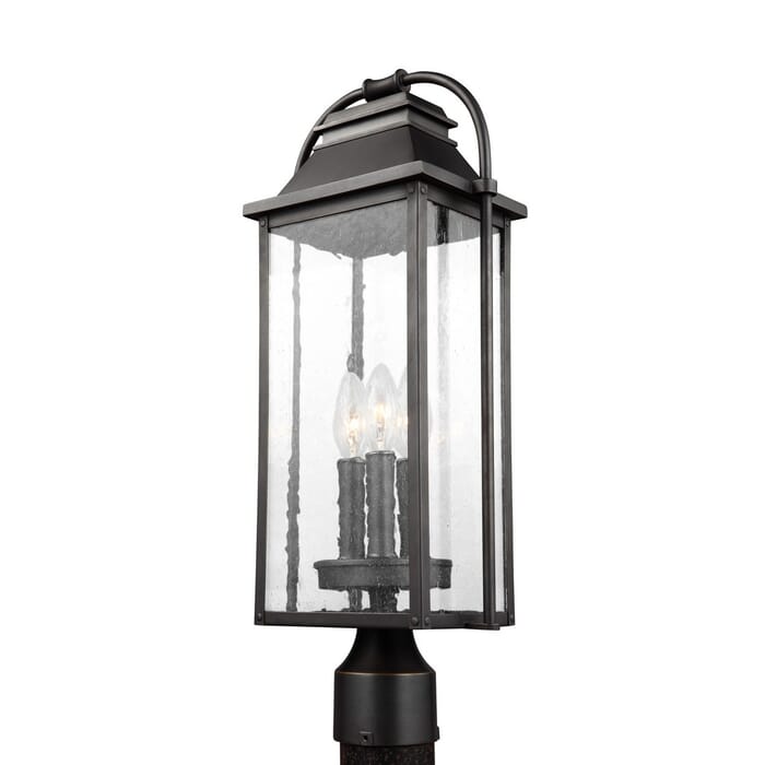 Feiss Wellsworth 20.75" 3-Light Outdoor Post Lantern in Antique Bronze Feiss Wellsworth 20.75" 3-Light Outdoor Post Lantern in Antique Bronze