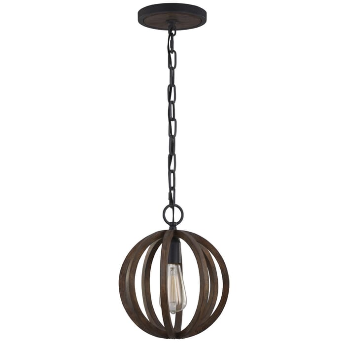 Generation Lighting Allier Mini Pendant in Weathered Oak Wood And Antique Forged Iron by Sean Lavin Generation Lighting Allier Mini Pendant in Weathered Oak Wood And Antique Forged Iron by Sean Lavin