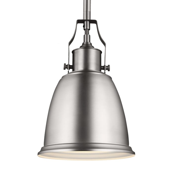 Feiss Hobson 7.5" 1-Light Mini-Pendant in Satin Nickel w/ Metal Shade Feiss Hobson 7.5" 1-Light Mini-Pendant in Satin Nickel w/ Metal Shade