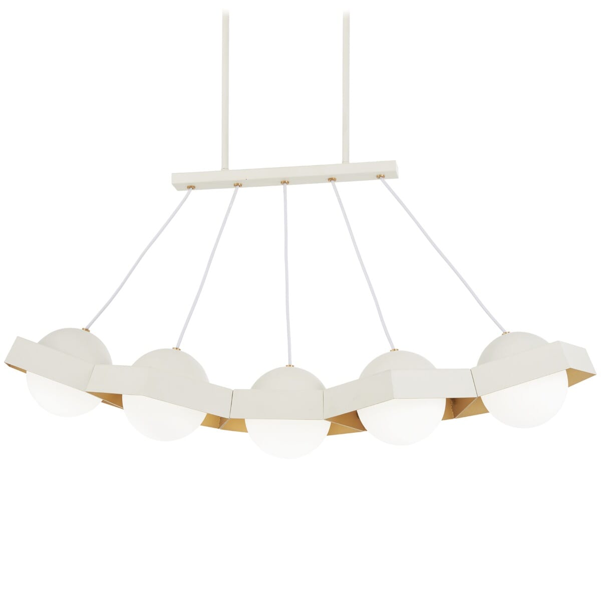 George Kovacs Five-O 5-Light 13"" Pendant Light in Textured White with Gold Leaf -  P1396-044G-L