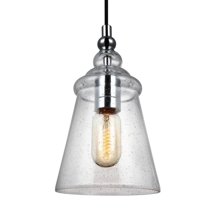 Feiss Loras 5.75" Clear Seeded Glass Mini Pendant in Chrome Feiss Loras 5.75" Clear Seeded Glass Mini Pendant in Chrome