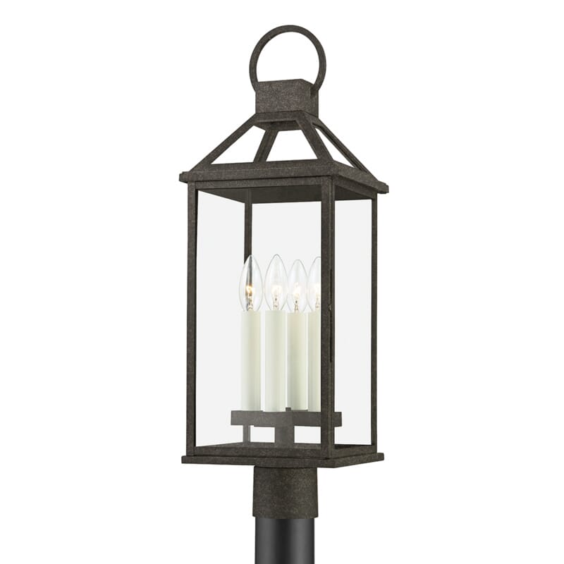 French Iron Four Light Outdoor Post Mount from the Sanders Collection