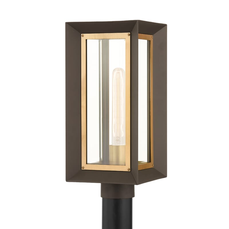 Textured Bronze Patina Brass One Light Outdoor Post Mount from the Lowry Collection