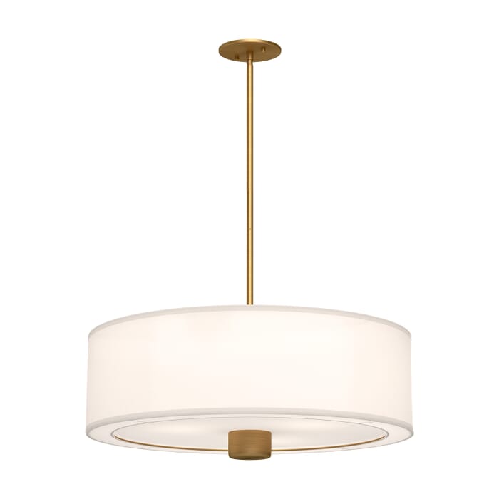 Theo 3-Light Pendant in Aged Gold with White Linen Theo 3-Light Pendant in Aged Gold with White Linen