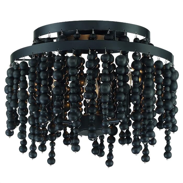 Crystorama Poppy 3-Light Ceiling Light with Black Wood Beads Crystorama Poppy 3-Light Ceiling Light with Black Wood Beads